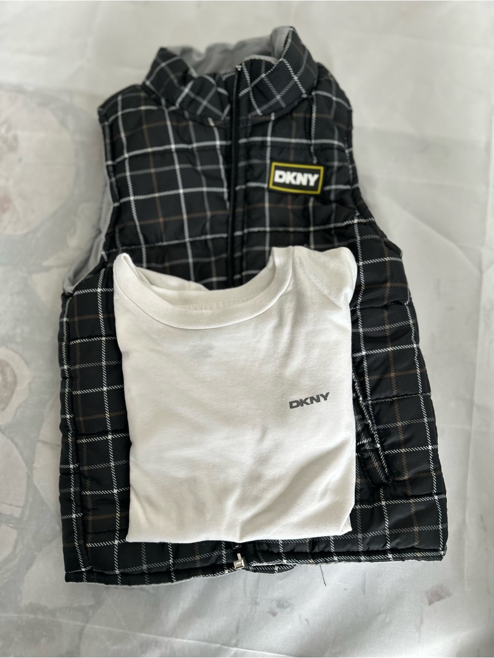 DKNY White Logo Tee and Light Gray Lined Jacket Set